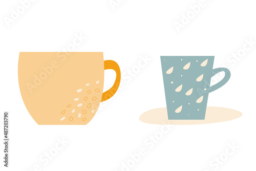 Minimalistic vector coffee cups of various shapes in trendy colors. Illustration with for menu