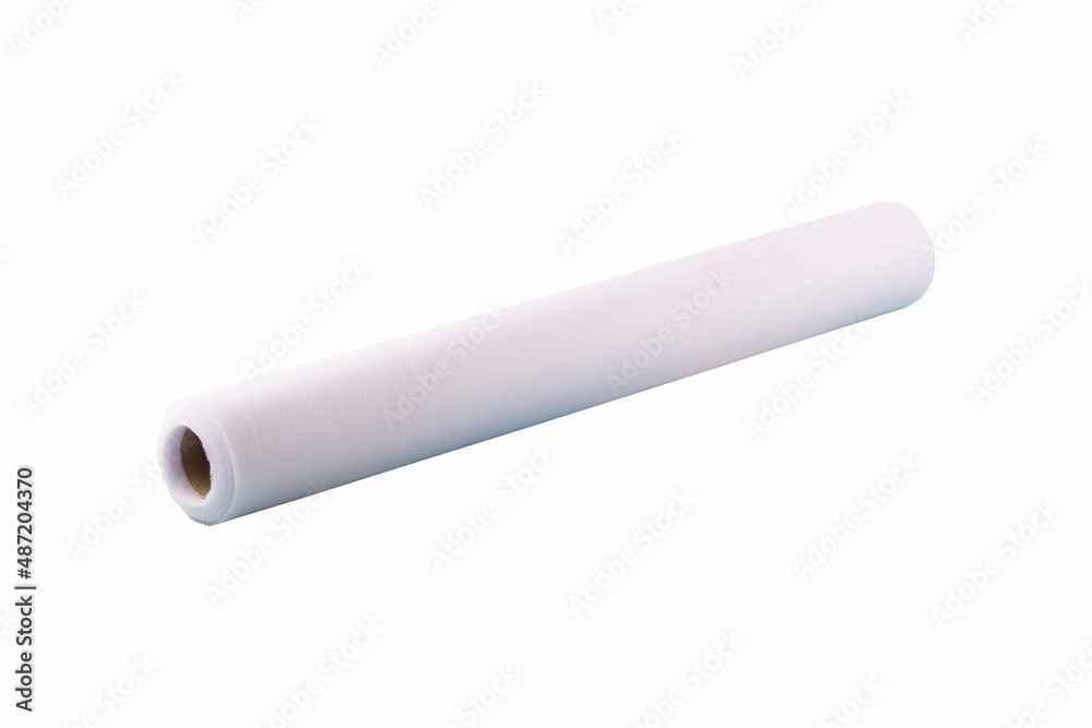 Tulle roll. Greek Tulle 5 meter roll isolated on white background. Flower packaging materials. Tulle roll. Greek Tulle 5 meter roll isolated on white background. Flower packaging materials.
