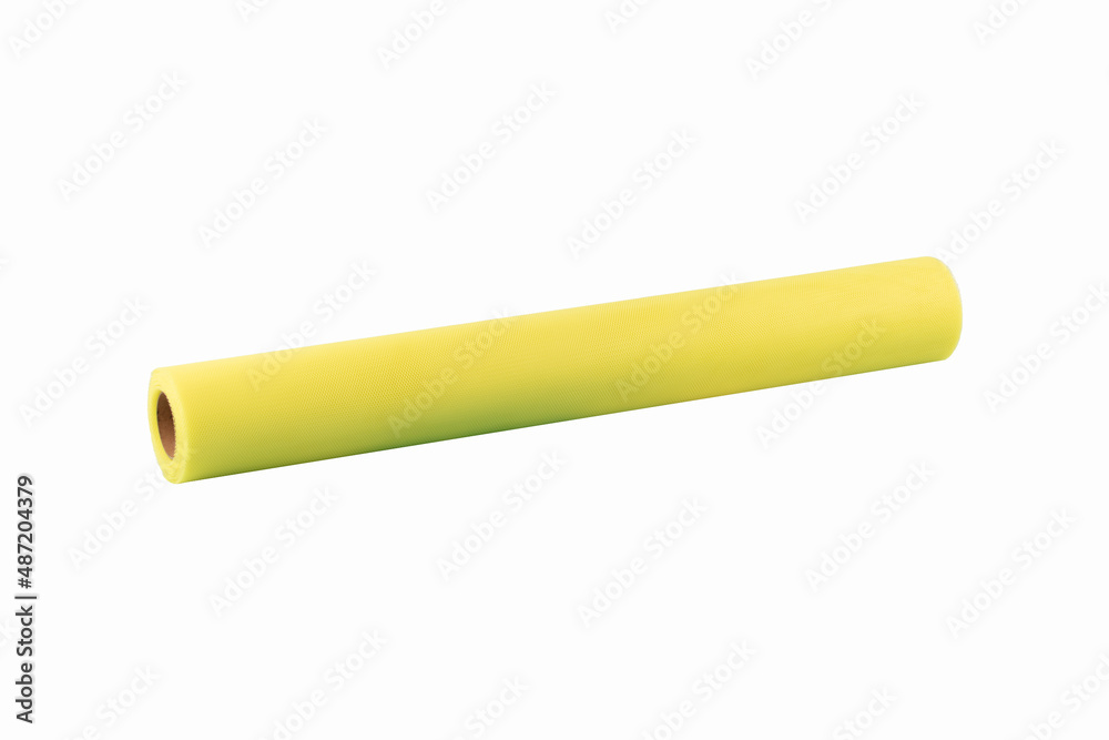 Tulle roll. Greek Tulle 5 meter roll isolated on white background. Flower packaging materials. Tulle roll. Greek Tulle 5 meter roll isolated on white background. Flower packaging materials.