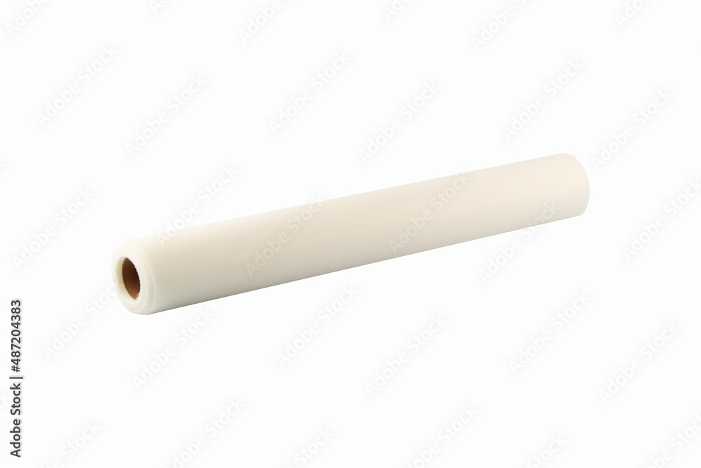 Tulle roll. Greek Tulle 5 meter roll isolated on white background. Flower packaging materials.