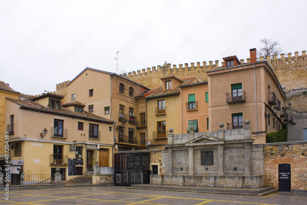 Architecture of Plaza del Azoguejo in Segovia, 