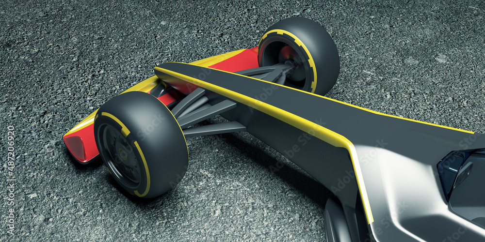 Racing Sport Car on asphalt in dark background with lights Racing Sport Car on asphalt in dark background with lights
