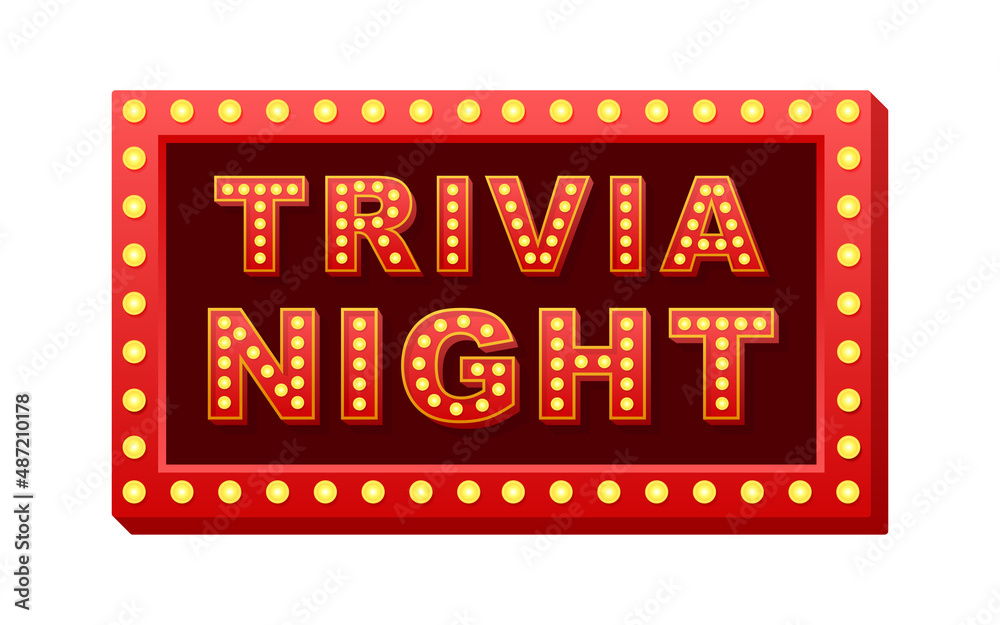 Retro light text trivia night. Retro light bulb. Vector stock illustration