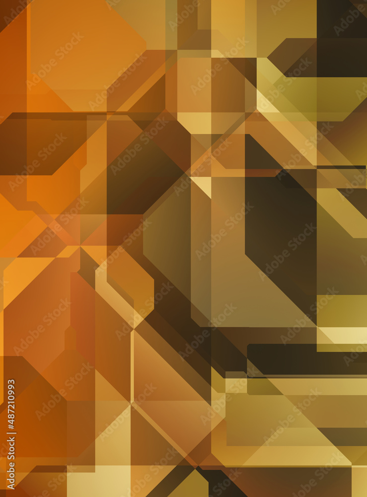Layers of colorful and vibrant geometrical shapes. Digital illustration of a tech layout. Futuristic design template.