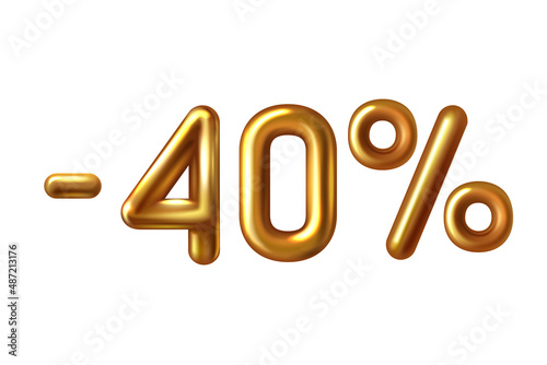 Discount shopping realistic golden balloon minus forty percent symbol .