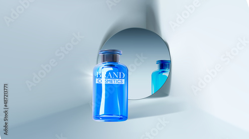 Cosmetic Product on the mirror with abstract background . Minimalism style composition. Cosmetic branding banner