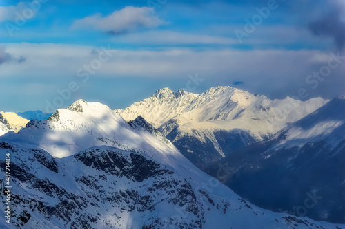 Austrian Alps mountain peaks covered with snow during winter time. © Goran