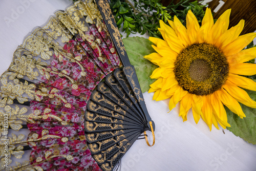 Ornamental fan and sunflower wedding decorations