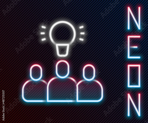 Glowing neon line Project team base icon isolated on black background. Business analysis and planning, consulting, team work, project management. Colorful outline concept. Vector