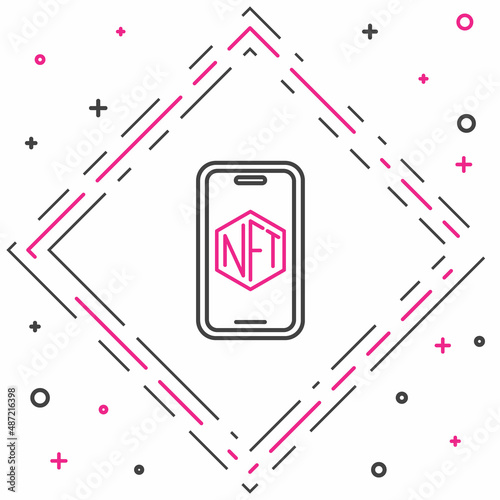 Line Mobile with art store app icon isolated on white background. Technology of selling NFT tokens for cryptocurrency. Non fungible token. Colorful outline concept. Vector
