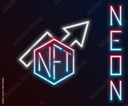 Glowing neon line NFT growth bar chart icon isolated on black background. Non fungible token. Digital crypto art concept. Colorful outline concept. Vector
