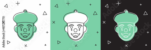 Set French mime icon isolated on white and green, black background. Vector