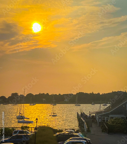 Stonington Harbor sunset in Connecticut in autmn photo