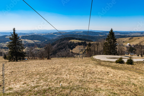 Beautiful landscape of mountains at sunny morning photo