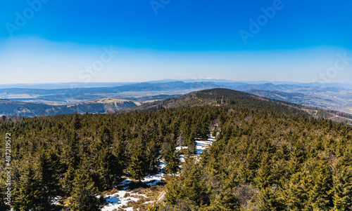 Beautiful panorama of Owl Mountains seen from top of viewing tower photo