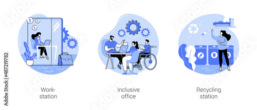 Office design and interior isolated cartoon vector illustrations se