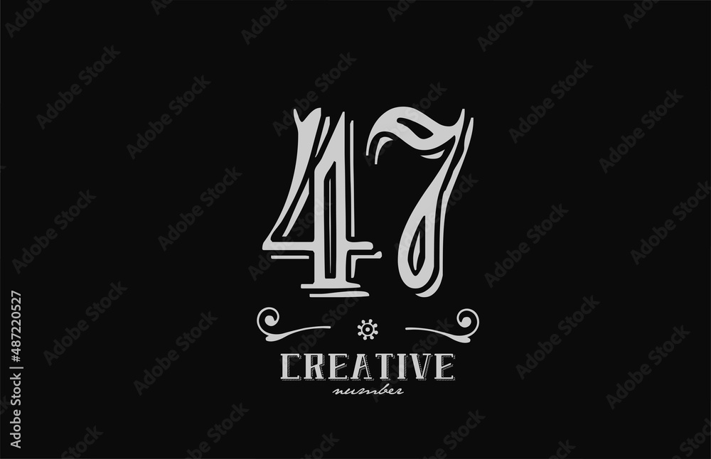 47 number logo icon with black and white colors. Creative vintage template for company adn business 47 number logo icon with black and white colors. Creative vintage template for company adn business