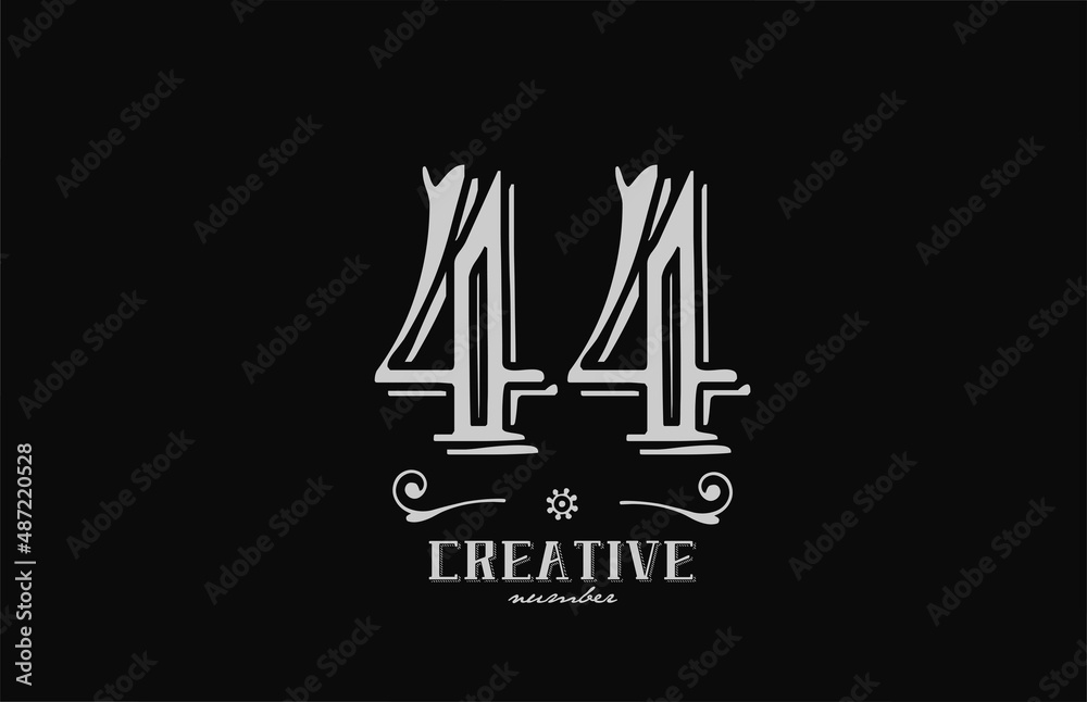 44 number logo icon with black and white colors. Creative vintage template for company adn business