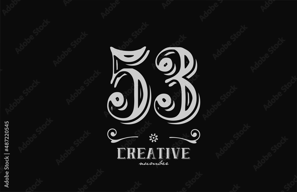 53 number logo icon with black and white colors. Creative vintage template for company adn business