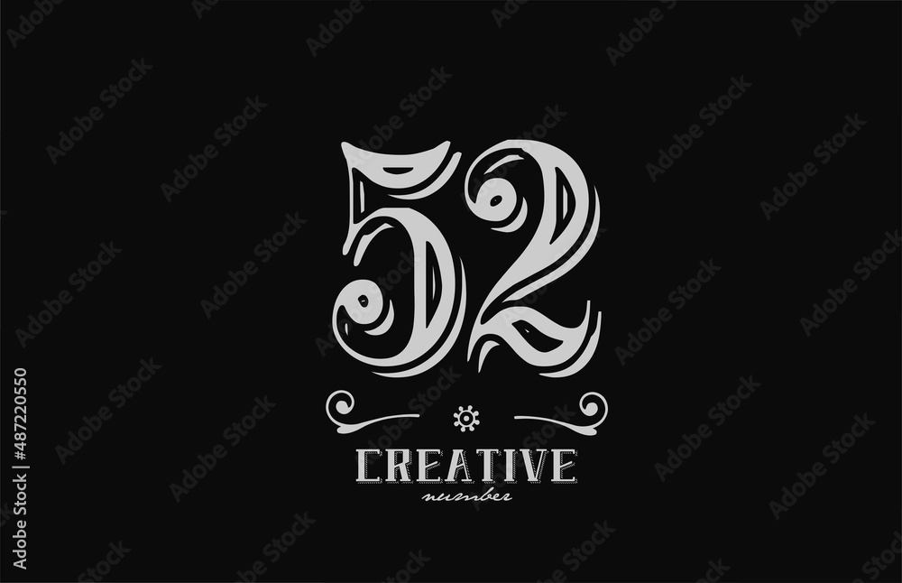 52 number logo icon with black and white colors. Creative vintage template for company adn business