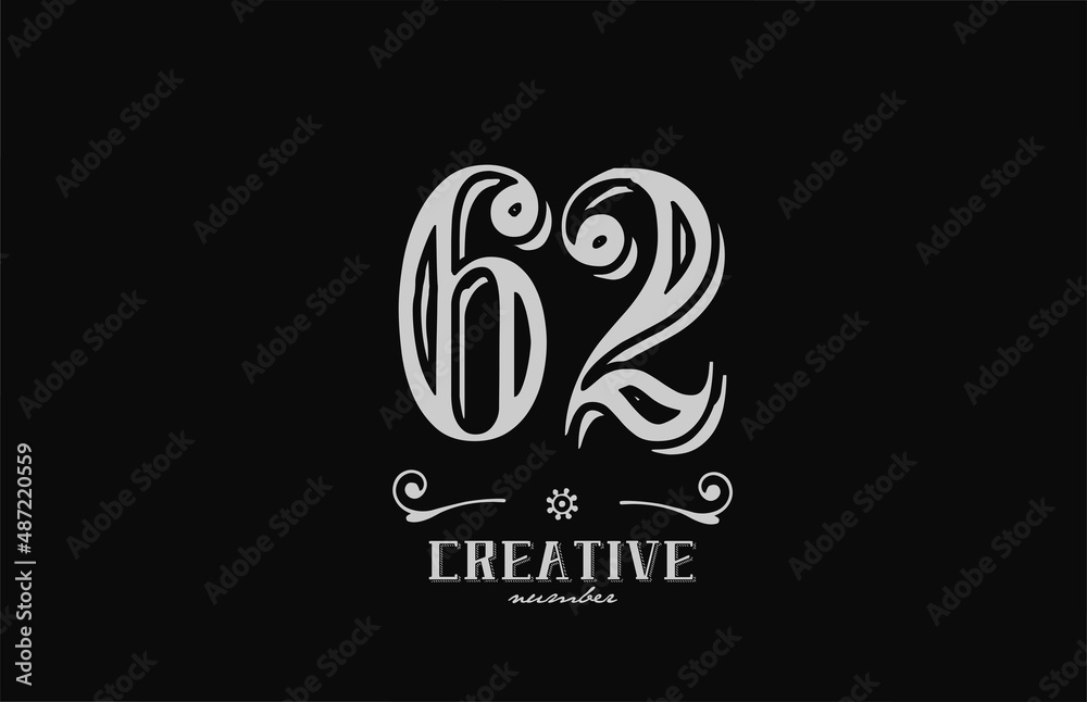 62 number logo icon with black and white colors. Creative vintage template for company adn business 62 number logo icon with black and white colors. Creative vintage template for company adn business