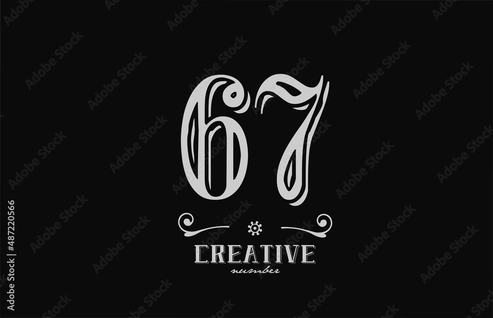 67 number logo icon with black and white colors. Creative vintage template for company adn business 67 number logo icon with black and white colors. Creative vintage template for company adn business