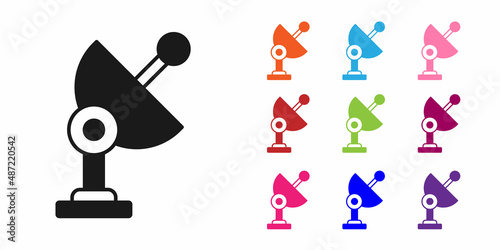 Black Radar icon isolated on white background. Search system. Satellite sign. Set icons colorful. Vector