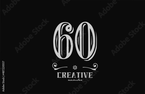60 number logo icon with black and white colors. Creative vintage template for company adn business