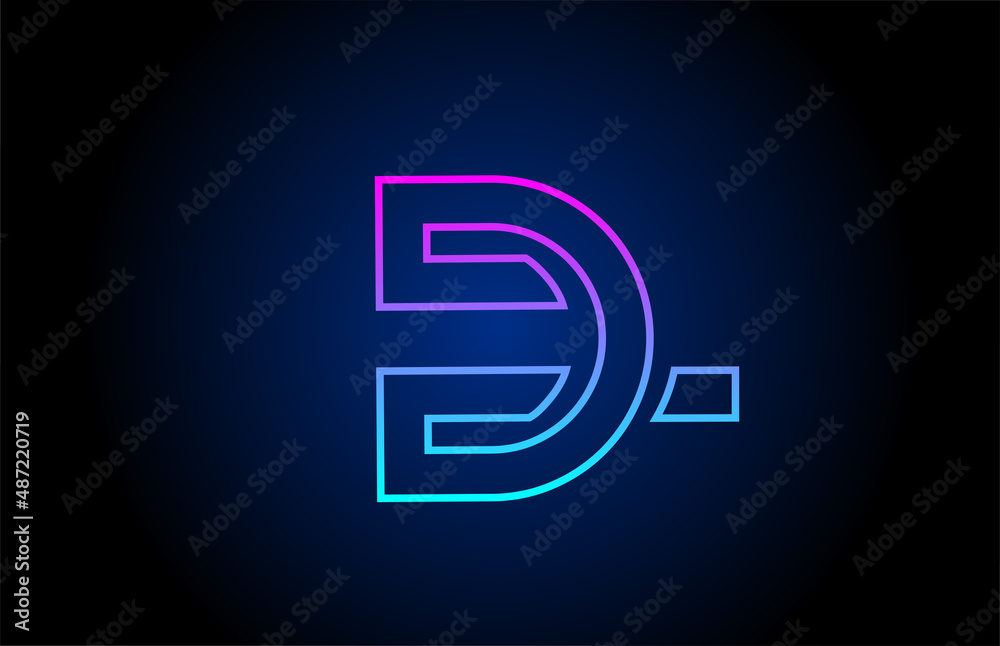 D alphabet letter logo design icon with line. Creative template for company and business in pink blue colors D alphabet letter logo design icon with line. Creative template for company and business in pink blue colors