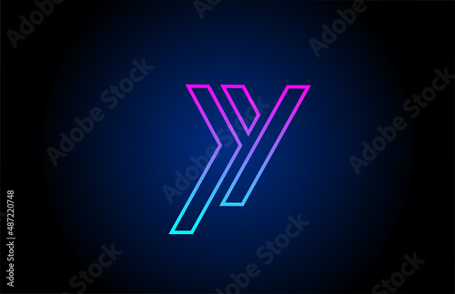 Y alphabet letter logo design icon with line. Creative template for company and business in pink blue colors