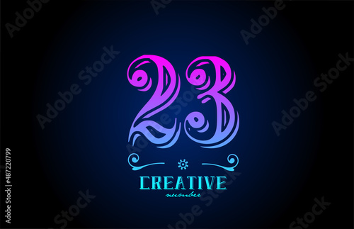 23 pink number logo icon design. Creative vintage template for business and company