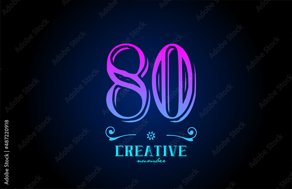 Naklejka premium 80 pink number logo icon design. Creative vintage template for business and company