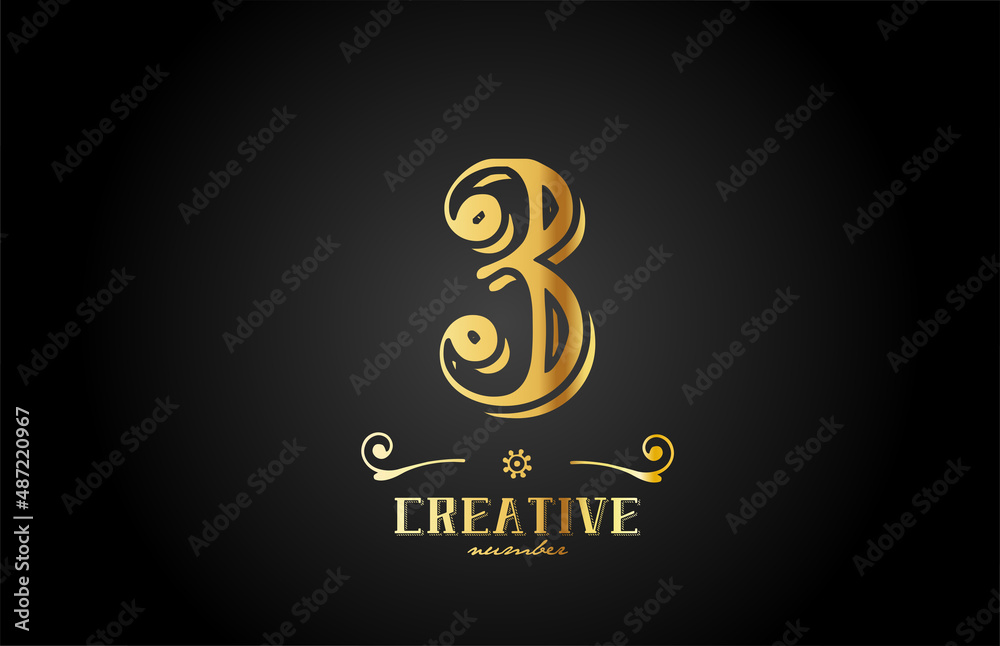 Obraz premium 3 gold number logo icon design. Creative template for company and business