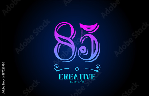 85 pink number logo icon design. Creative vintage template for business and company