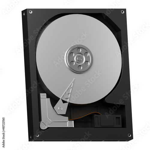 Hard drive. 3D rendering, isolate. A beautiful image of a magnetic storage device, hdd. Computer technologies. Illustration in cartoon style. Data exchange. Computer assembly kit.