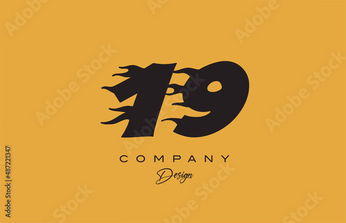 yellow 19 number logo icon design. Creative template for company photo
