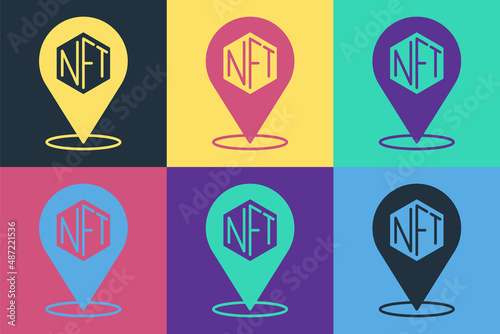Pop art NFT Digital crypto art icon isolated on color background. Non fungible token. Vector