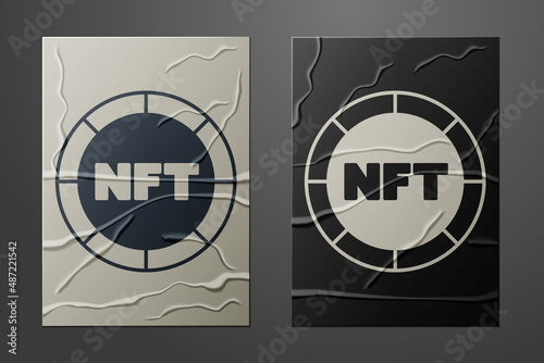 White NFT Digital crypto art icon isolated on crumpled paper background. Non fungible token. Paper art style. Vector