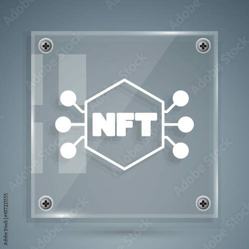 White NFT Digital crypto art icon isolated on grey background. Non fungible token. Square glass panels. Vector