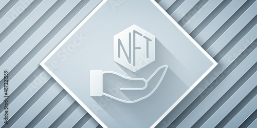 Paper cut NFT Digital crypto art icon isolated on grey background. Non fungible token. Paper art style. Vector