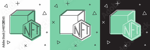 Set NFT Digital crypto art icon isolated on white and green, black background. Non fungible token. Vector