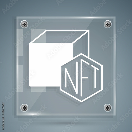 White NFT Digital crypto art icon isolated on grey background. Non fungible token. Square glass panels. Vector