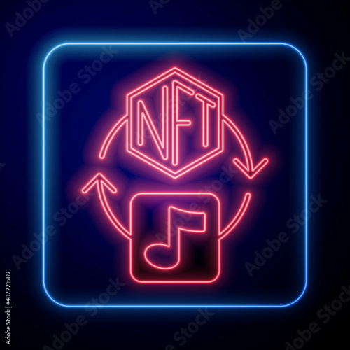 Glowing neon NFT Digital crypto art icon isolated on black background. Non fungible token. Vector