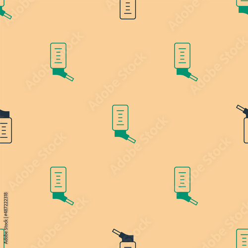 Green and black Automatic drinker for small pets icon isolated seamless pattern on beige background. Vector