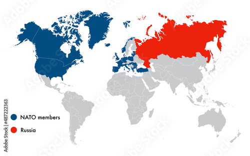 World map of NATO allies and Russia