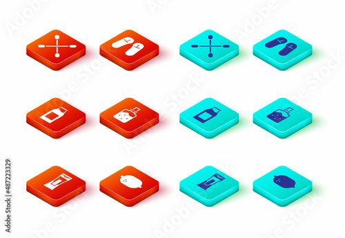 Set Bottle of shampoo, Lemon, with milk, Spa salt, Slipper and Cotton swab for ears icon. Vector
