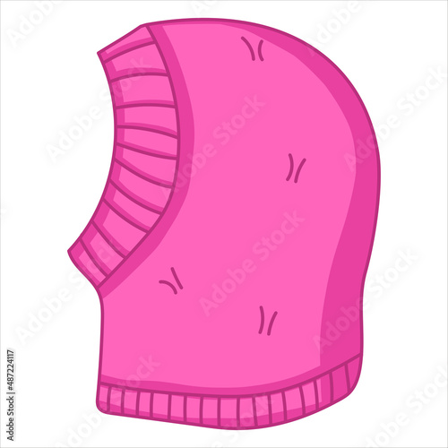 Neon pink knitted balaclava hat, warm head accessory