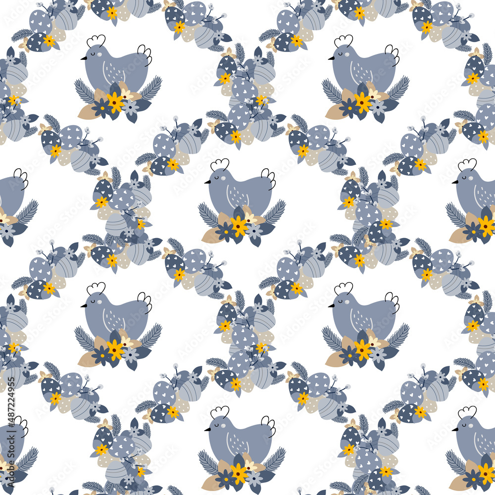 Vector design of seamless background with chicken and eggs for Easter celebration Vector design of seamless background with chicken and eggs for Easter celebration