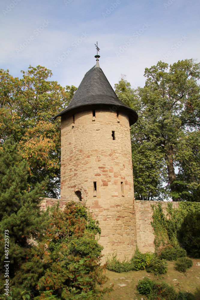 Der Turm einer Stadtmauer mit einer Spitze