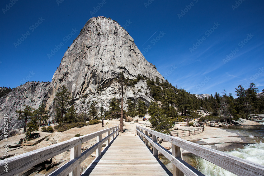 Footbridge to the mountain in Yosemite National Park